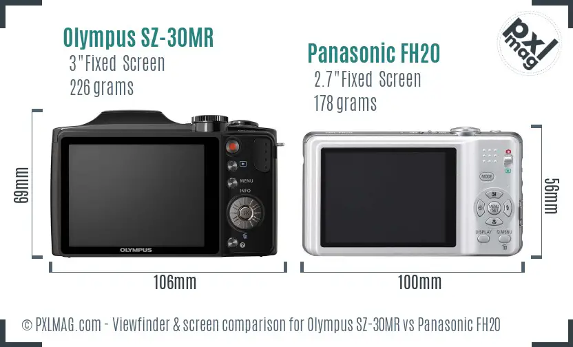 Olympus SZ-30MR vs Panasonic FH20 Screen and Viewfinder comparison