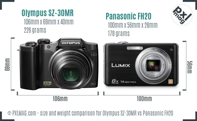 Olympus SZ-30MR vs Panasonic FH20 size comparison
