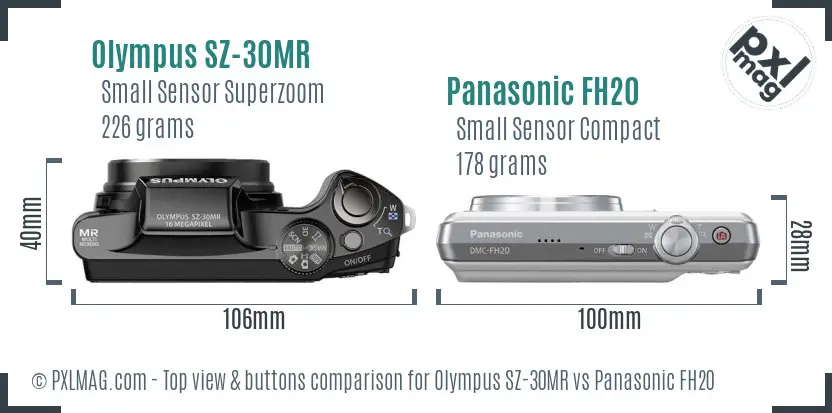 Olympus SZ-30MR vs Panasonic FH20 top view buttons comparison