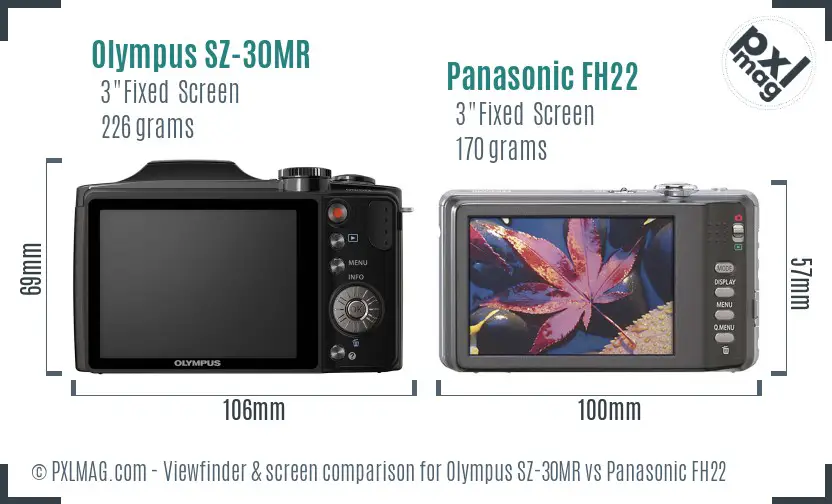Olympus SZ-30MR vs Panasonic FH22 Screen and Viewfinder comparison