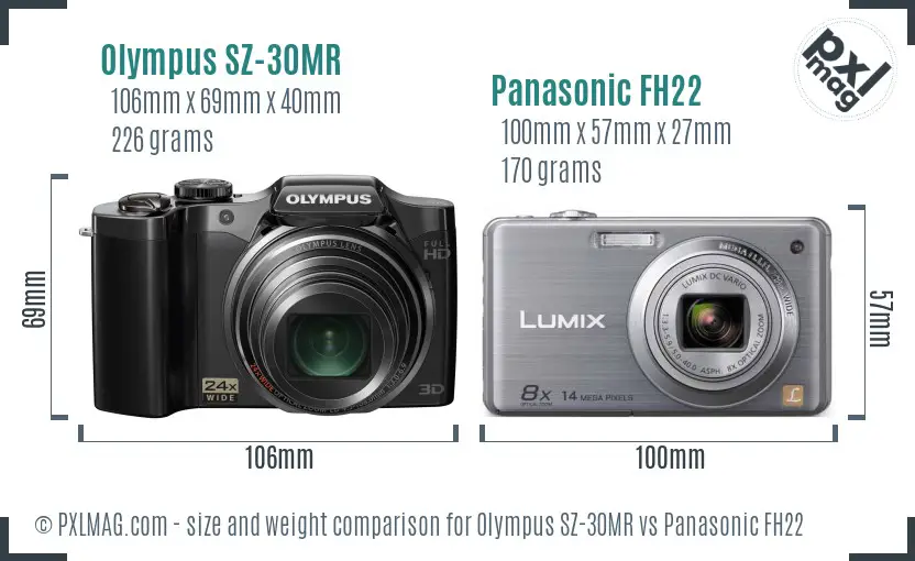 Olympus SZ-30MR vs Panasonic FH22 size comparison
