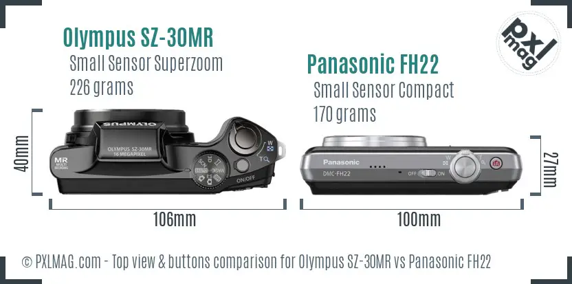 Olympus SZ-30MR vs Panasonic FH22 top view buttons comparison