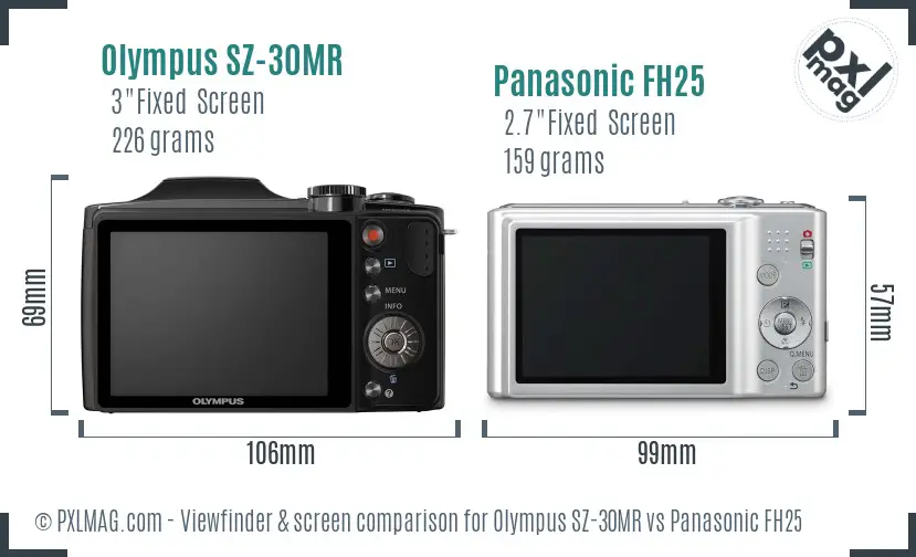 Olympus SZ-30MR vs Panasonic FH25 Screen and Viewfinder comparison