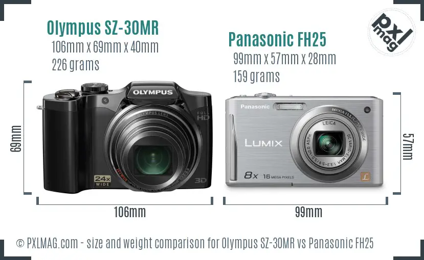 Olympus SZ-30MR vs Panasonic FH25 size comparison