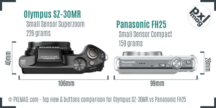 Olympus SZ-30MR vs Panasonic FH25 top view buttons comparison