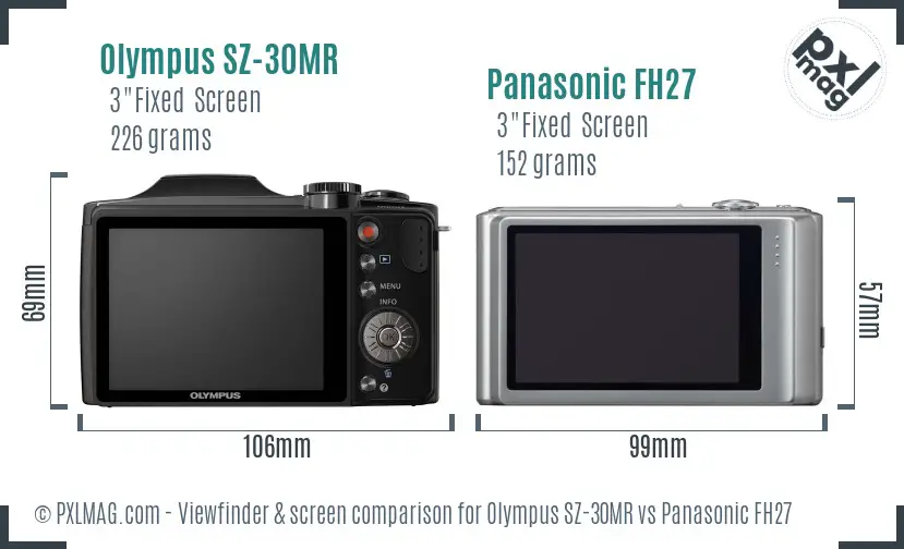 Olympus SZ-30MR vs Panasonic FH27 Screen and Viewfinder comparison