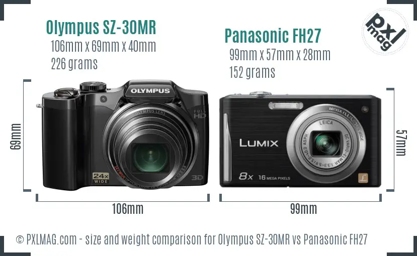 Olympus SZ-30MR vs Panasonic FH27 size comparison