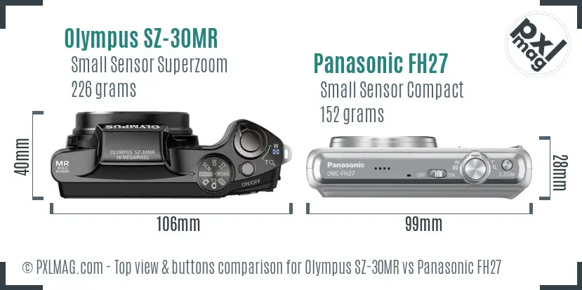 Olympus SZ-30MR vs Panasonic FH27 top view buttons comparison