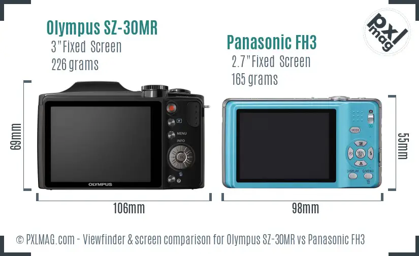 Olympus SZ-30MR vs Panasonic FH3 Screen and Viewfinder comparison