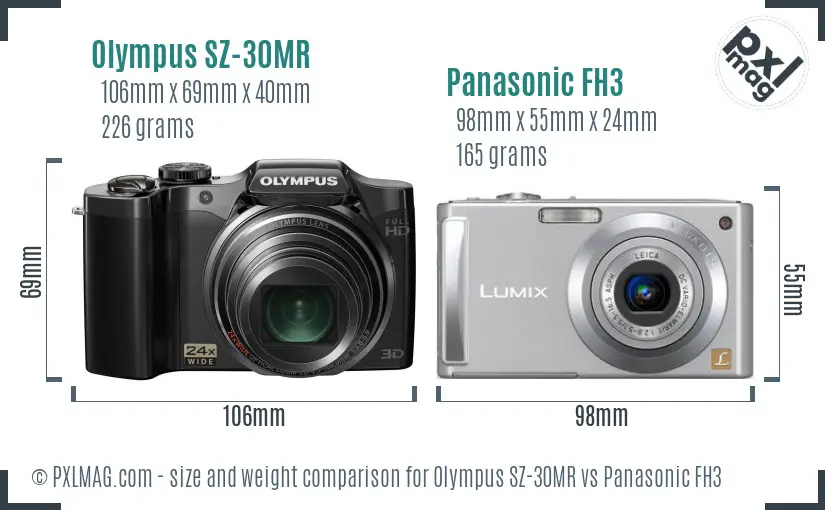 Olympus SZ-30MR vs Panasonic FH3 size comparison