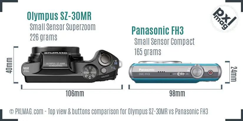 Olympus SZ-30MR vs Panasonic FH3 top view buttons comparison