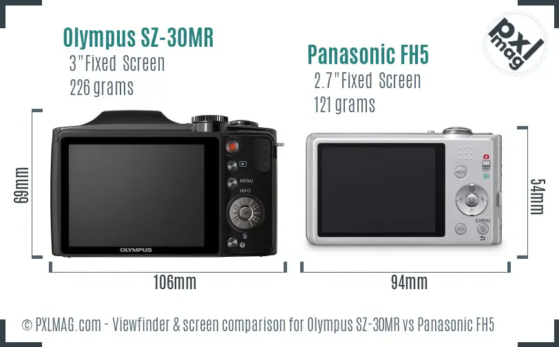 Olympus SZ-30MR vs Panasonic FH5 Screen and Viewfinder comparison