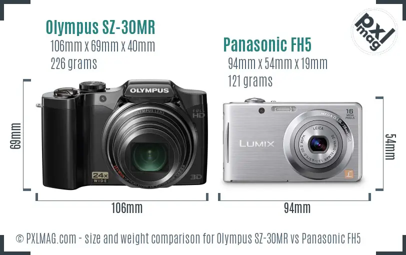 Olympus SZ-30MR vs Panasonic FH5 size comparison