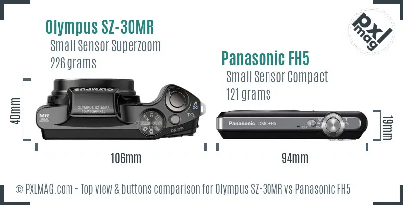 Olympus SZ-30MR vs Panasonic FH5 top view buttons comparison