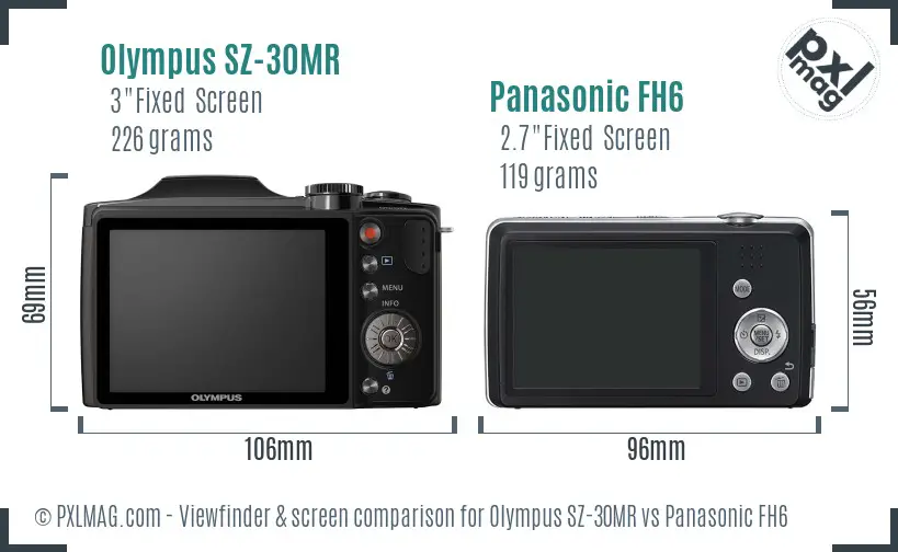 Olympus SZ-30MR vs Panasonic FH6 Screen and Viewfinder comparison