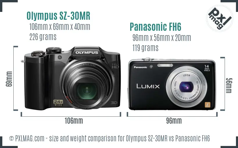 Olympus SZ-30MR vs Panasonic FH6 size comparison