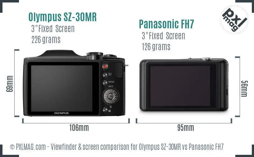 Olympus SZ-30MR vs Panasonic FH7 Screen and Viewfinder comparison