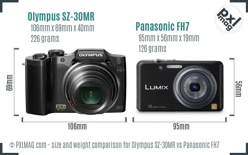 Olympus SZ-30MR vs Panasonic FH7 size comparison