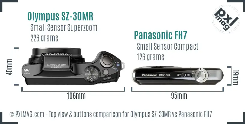 Olympus SZ-30MR vs Panasonic FH7 top view buttons comparison