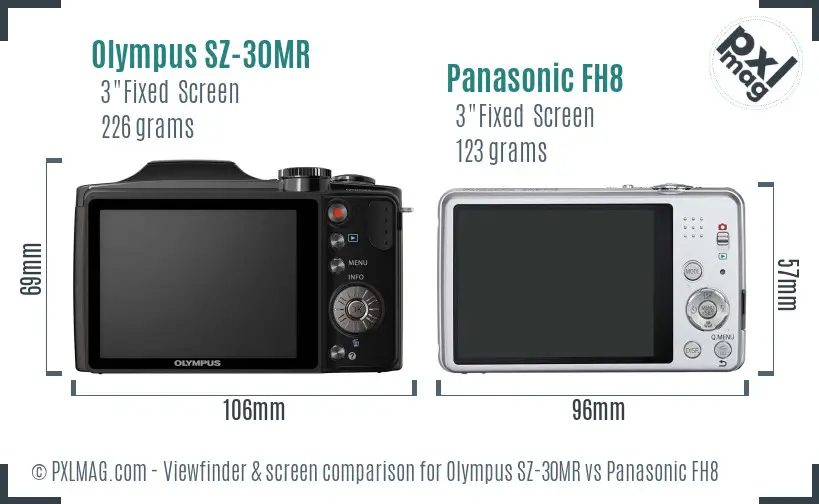Olympus SZ-30MR vs Panasonic FH8 Screen and Viewfinder comparison