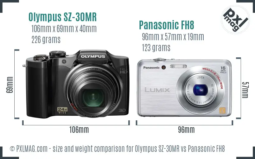 Olympus SZ-30MR vs Panasonic FH8 size comparison