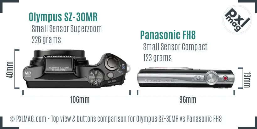 Olympus SZ-30MR vs Panasonic FH8 top view buttons comparison