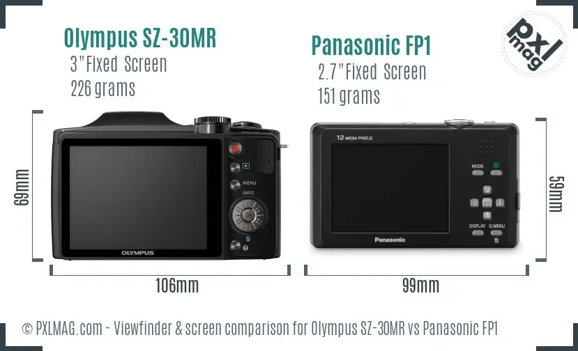 Olympus SZ-30MR vs Panasonic FP1 Screen and Viewfinder comparison