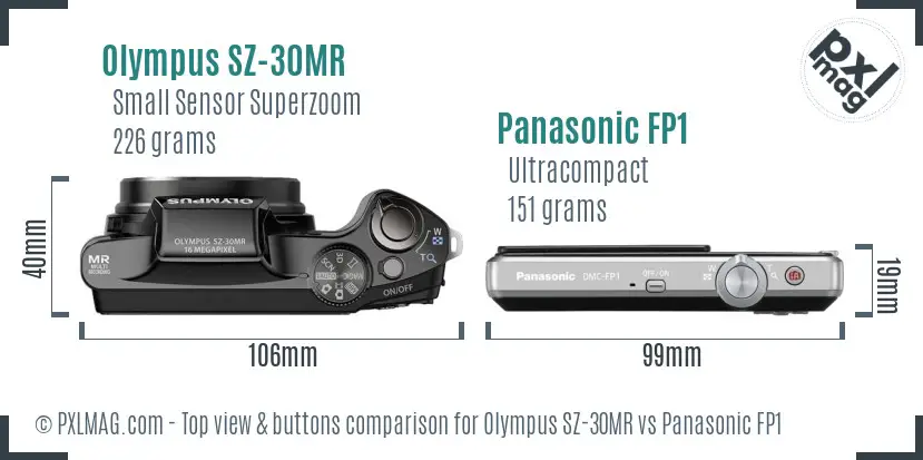 Olympus SZ-30MR vs Panasonic FP1 top view buttons comparison