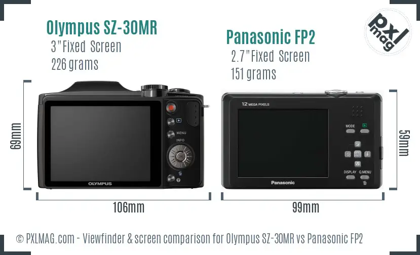 Olympus SZ-30MR vs Panasonic FP2 Screen and Viewfinder comparison
