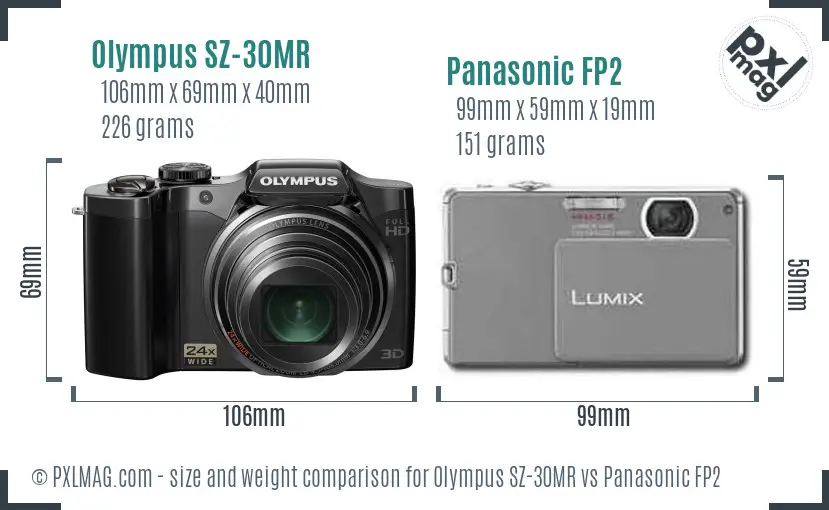 Olympus SZ-30MR vs Panasonic FP2 size comparison