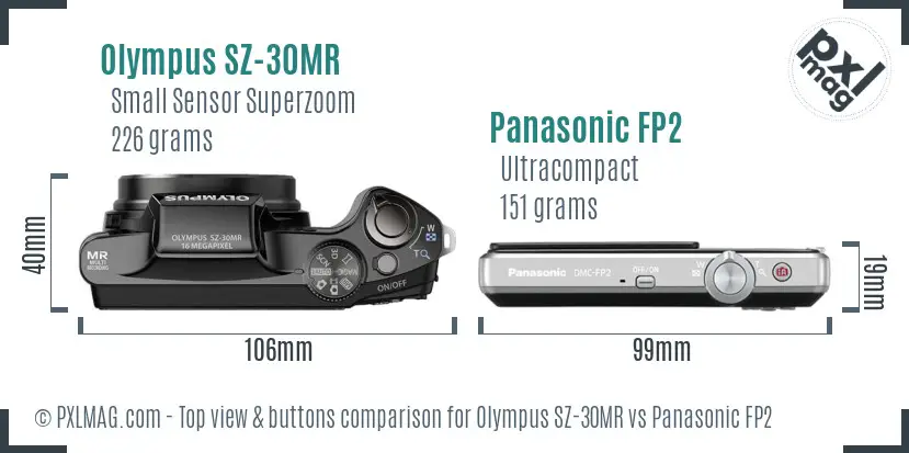 Olympus SZ-30MR vs Panasonic FP2 top view buttons comparison