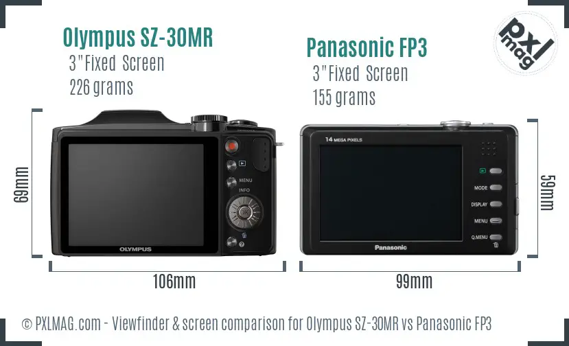 Olympus SZ-30MR vs Panasonic FP3 Screen and Viewfinder comparison