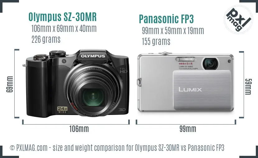 Olympus SZ-30MR vs Panasonic FP3 size comparison