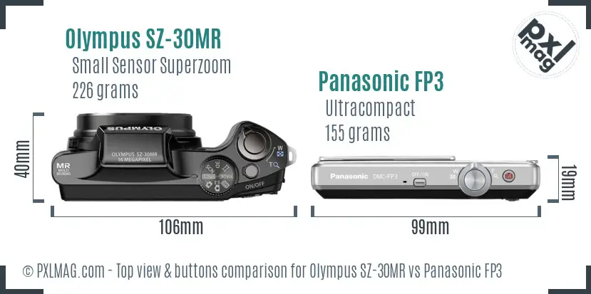 Olympus SZ-30MR vs Panasonic FP3 top view buttons comparison
