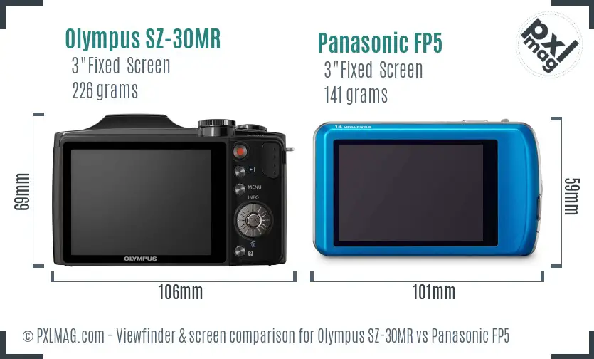 Olympus SZ-30MR vs Panasonic FP5 Screen and Viewfinder comparison