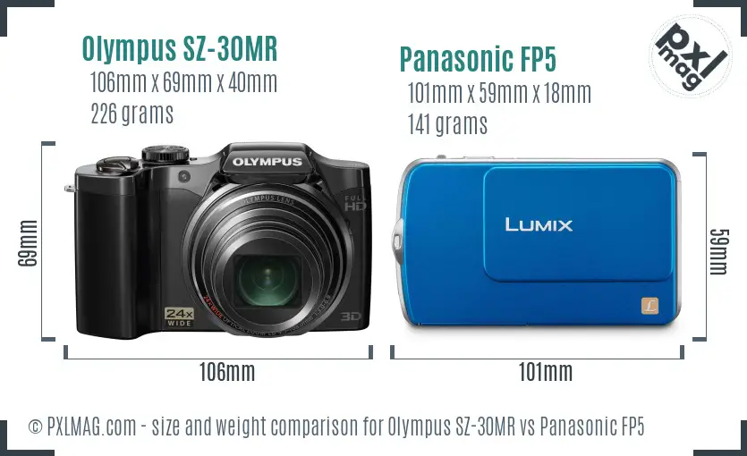 Olympus SZ-30MR vs Panasonic FP5 size comparison