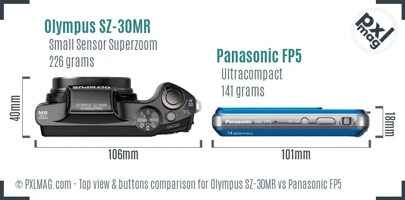 Olympus SZ-30MR vs Panasonic FP5 top view buttons comparison