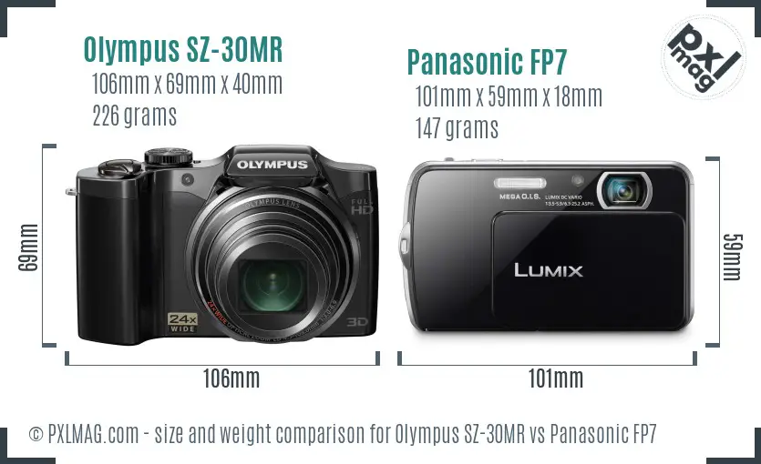 Olympus SZ-30MR vs Panasonic FP7 size comparison