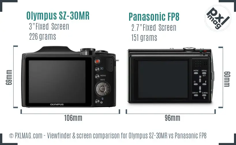 Olympus SZ-30MR vs Panasonic FP8 Screen and Viewfinder comparison