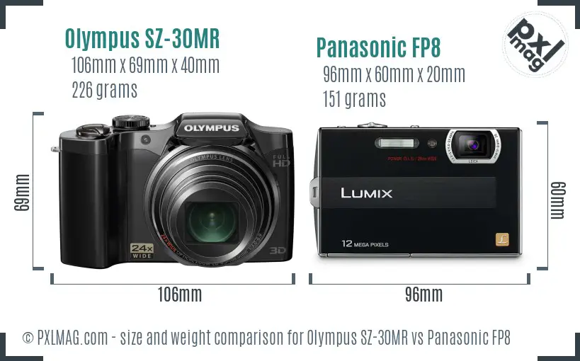 Olympus SZ-30MR vs Panasonic FP8 size comparison