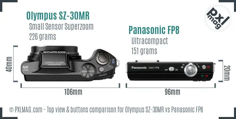 Olympus SZ-30MR vs Panasonic FP8 top view buttons comparison