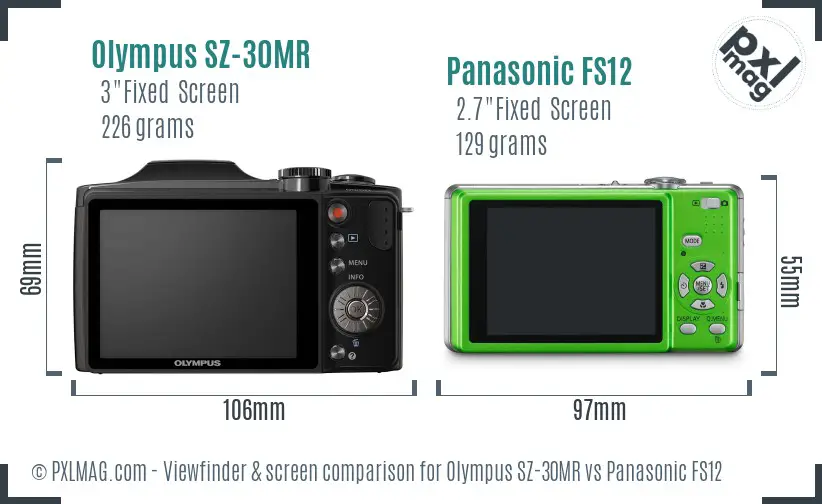 Olympus SZ-30MR vs Panasonic FS12 Screen and Viewfinder comparison