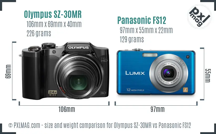Olympus SZ-30MR vs Panasonic FS12 size comparison