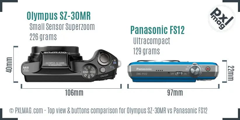 Olympus SZ-30MR vs Panasonic FS12 top view buttons comparison