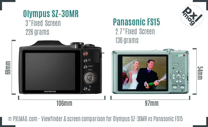 Olympus SZ-30MR vs Panasonic FS15 Screen and Viewfinder comparison