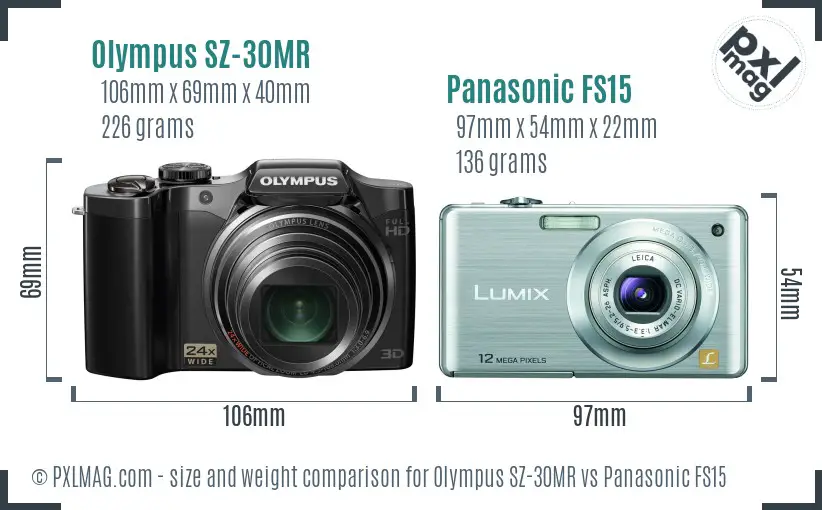 Olympus SZ-30MR vs Panasonic FS15 size comparison