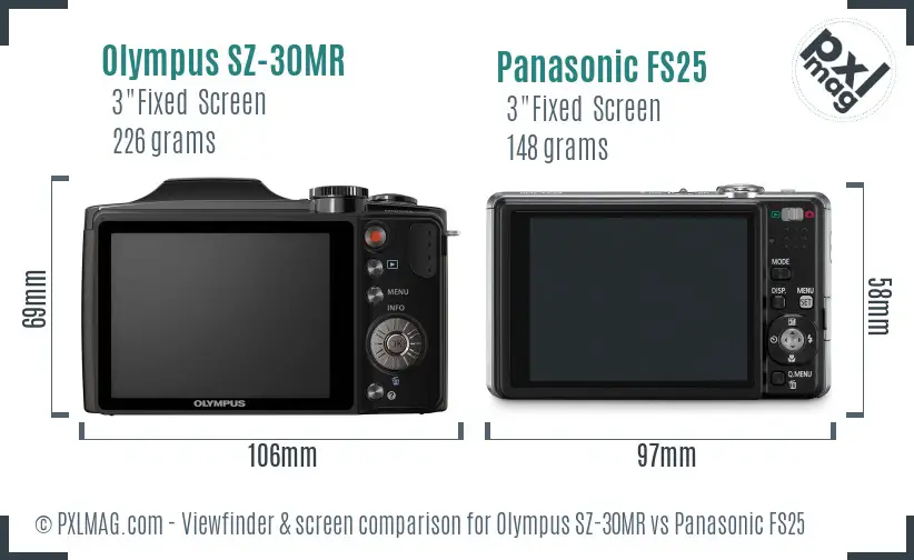 Olympus SZ-30MR vs Panasonic FS25 Screen and Viewfinder comparison