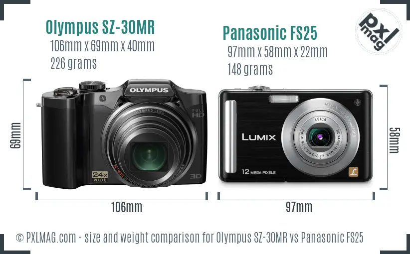 Olympus SZ-30MR vs Panasonic FS25 size comparison