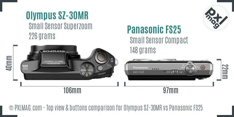 Olympus SZ-30MR vs Panasonic FS25 top view buttons comparison