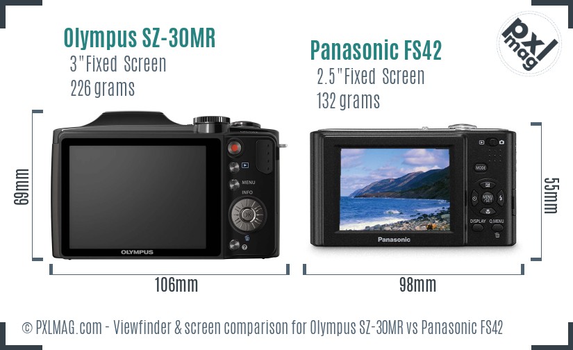 Olympus SZ-30MR vs Panasonic FS42 Screen and Viewfinder comparison